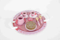 Pink Tea Time Toddler Zabawki drewniane z uchwytem Dish Flower Pattern MDF